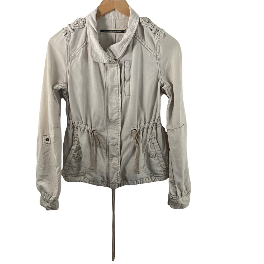 Anthropologie Daughters of the Liberation Beige Drawstring Linen Blend Jacket 00